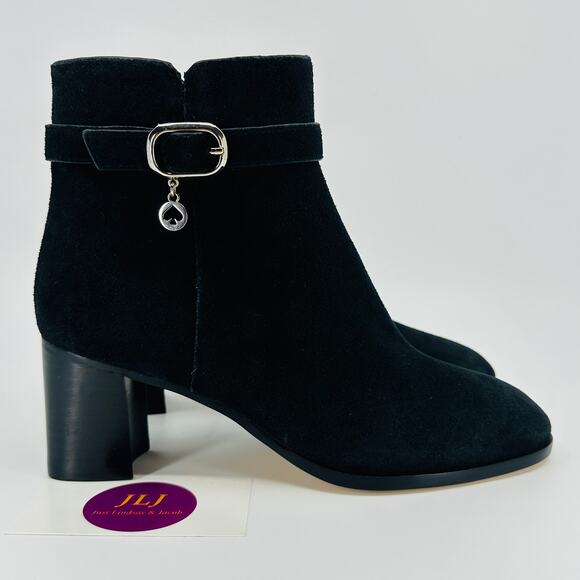 Kate Spade Women's Blaire Black Suede Block Heel Zip Up Ankle Booties Size 6B - Picture 1 of 10